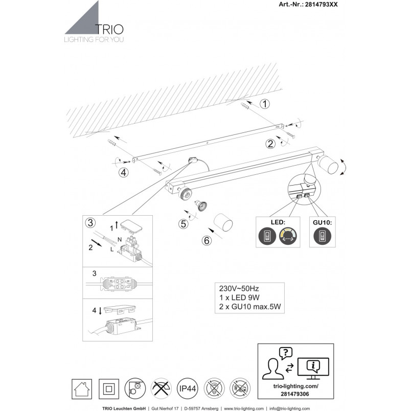 Kinkiet łazienkowy Enrico LED Trio | 90cm, Chrom, IP44