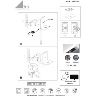 Kinkiet Fairfield LED Trio: Nowoczesny design z USB i ładowaniem