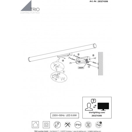 Kinkiet łazienkowy LED Trio Mattimo 80cm - Chrom | IP44