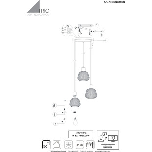 Lampa wisząca Trio Tarifa III - Szklany klosz, Loft, E27