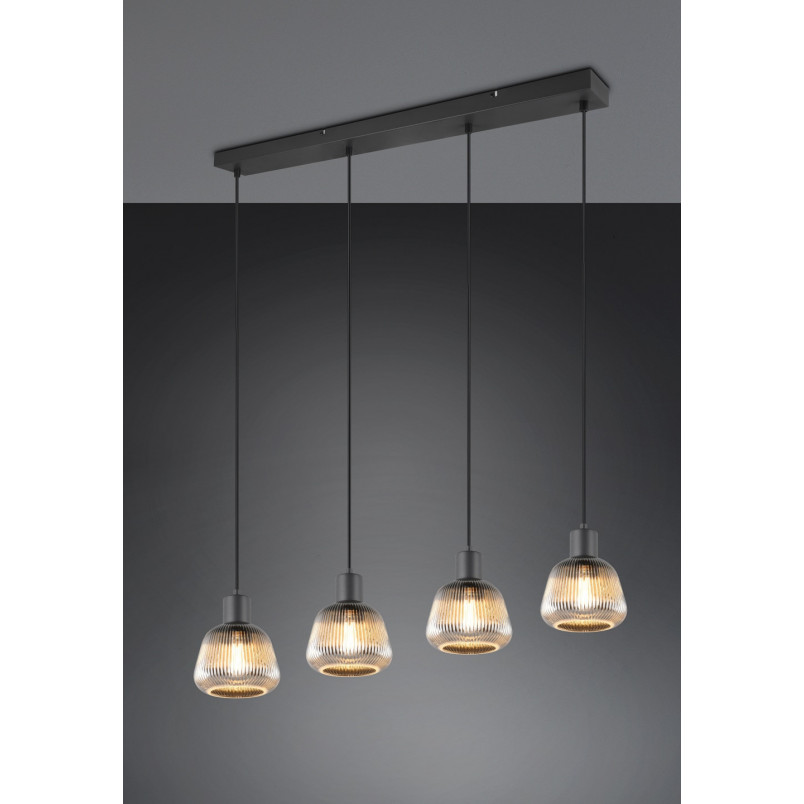 Lampa Wisząca Szklana Ryflowana Tarifa IV 90cm - Trio | Loft