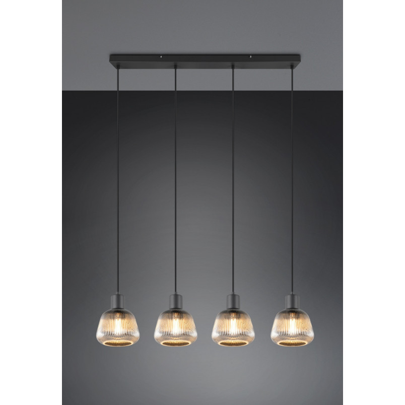 Lampa Wisząca Szklana Ryflowana Tarifa IV 90cm - Trio | Loft