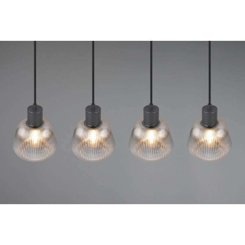 Lampa Wisząca Szklana Ryflowana Tarifa IV 90cm - Trio | Loft