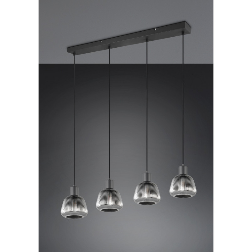 Lampa Wisząca Szklana Ryflowana Tarifa IV 90cm - Trio | Loft