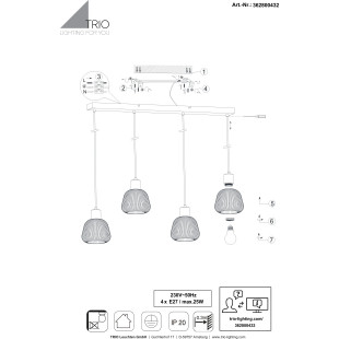 Lampa Wisząca Szklana Ryflowana Tarifa IV 90cm - Trio | Loft