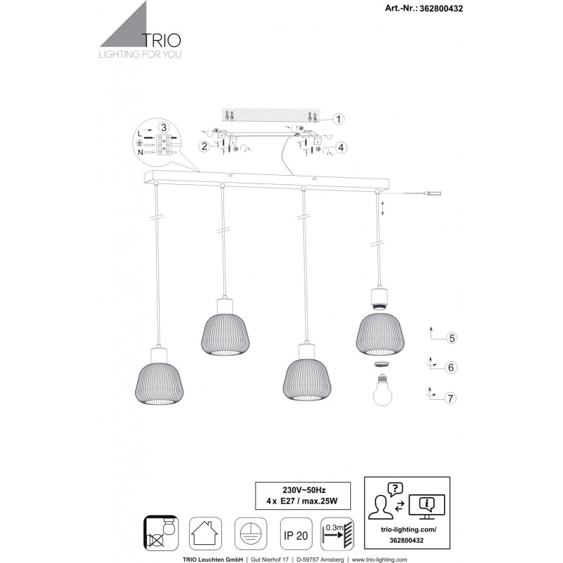 Lampa Wisząca Szklana Ryflowana Tarifa IV 90cm - Trio | Loft