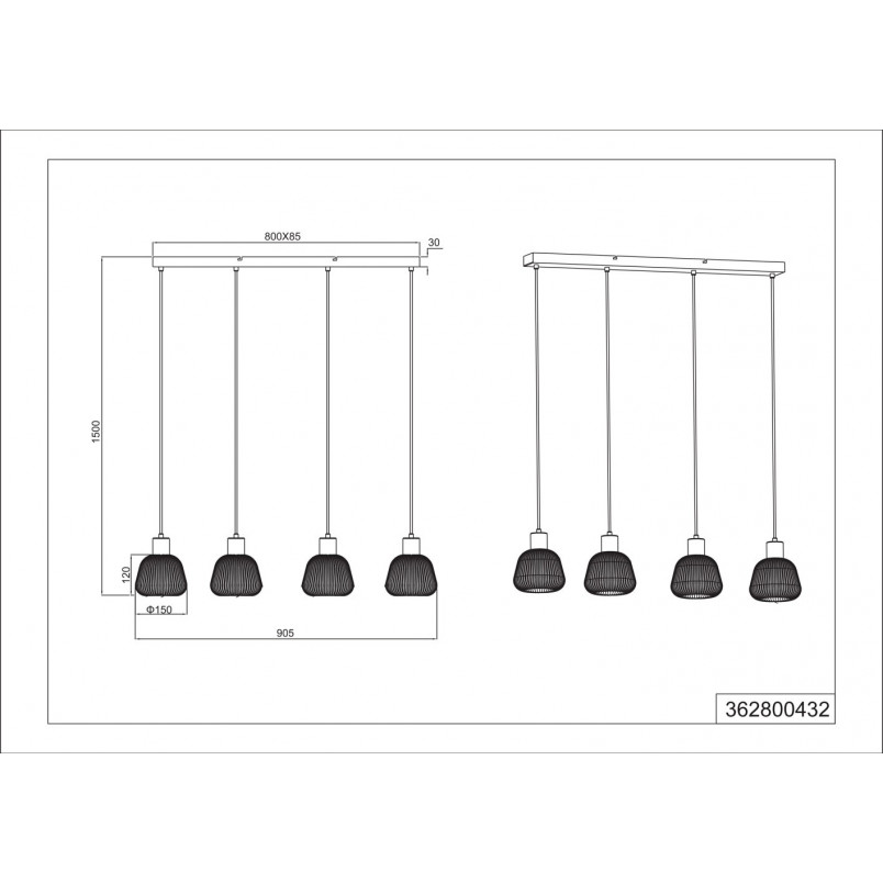 Lampa Wisząca Szklana Ryflowana Tarifa IV 90cm - Trio | Loft