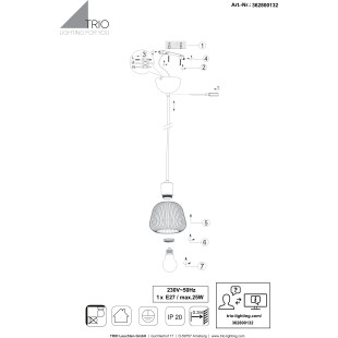 Lampa wisząca szklana Trio Tarifa | Loftowa lampa do salonu
