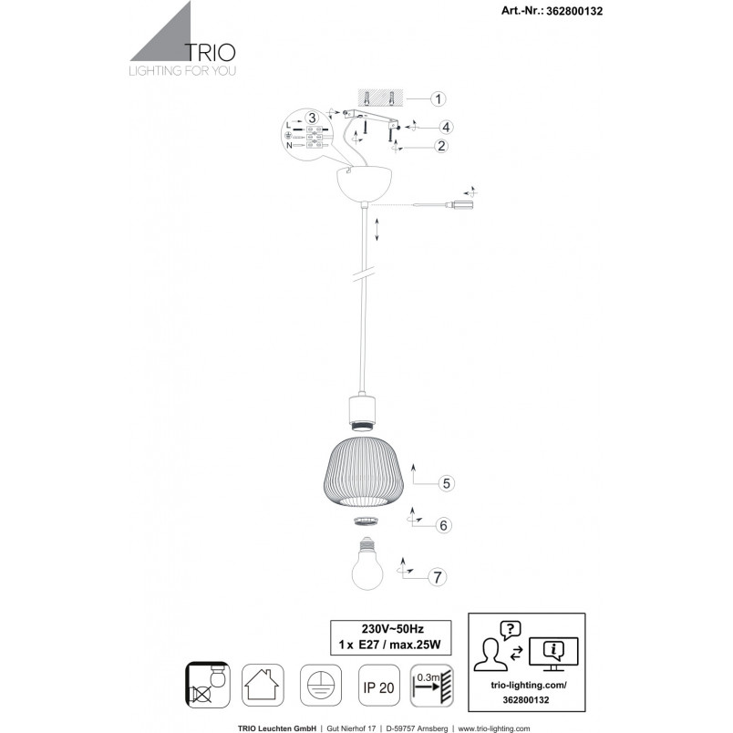 Lampa wisząca szklana Trio Tarifa | Loftowa lampa do salonu