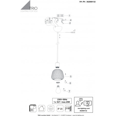 Lampa wisząca szklana Trio Tarifa | Loftowa lampa do salonu