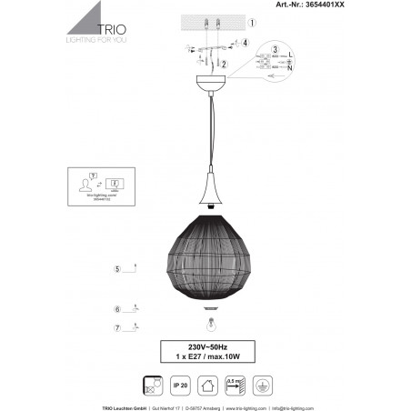 Lampa wisząca orientalna Soraya czarna | Trio - Elegancki design
