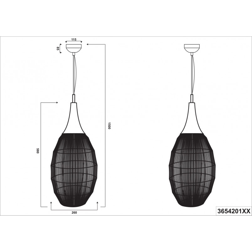 Lampa Wisząca Orientalna Soraya Slim Trio | Czarna, E27