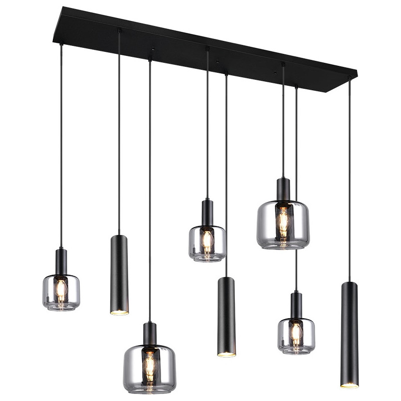 Lampa wisząca Mataro VIII | Trio - Szklana, czarna, loft