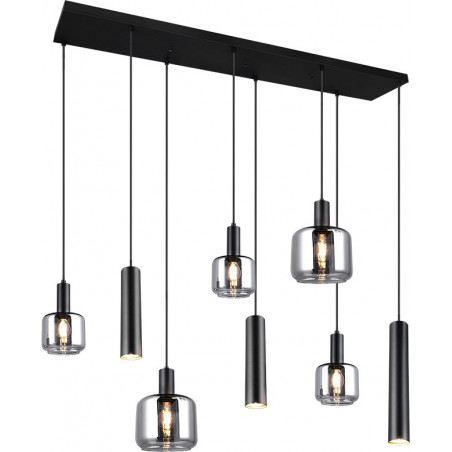 Lampa wisząca Mataro VIII | Trio - Szklana, czarna, loft