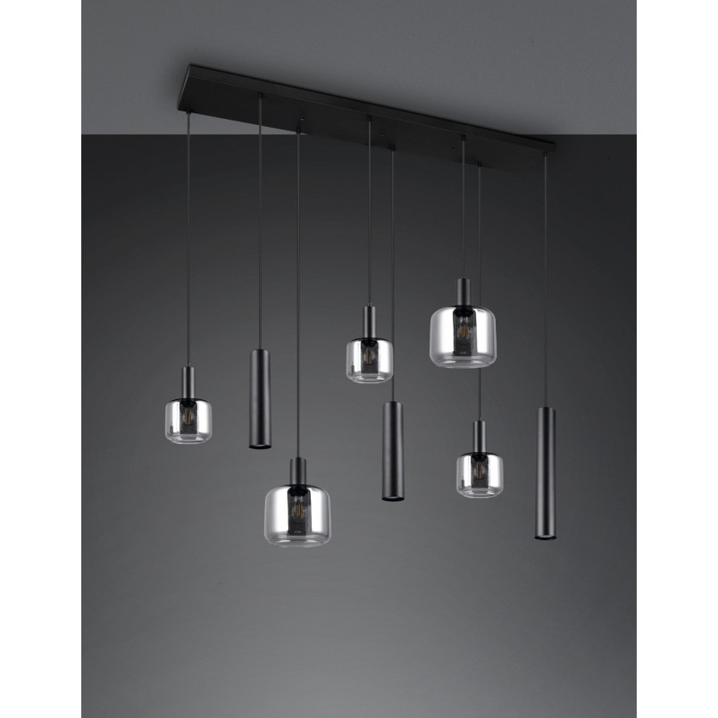 Lampa wisząca Mataro VIII | Trio - Szklana, czarna, loft