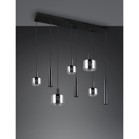 Lampa wisząca Mataro VIII | Trio - Szklana, czarna, loft