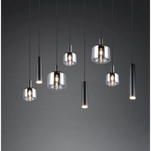 Lampa wisząca Mataro VIII | Trio - Szklana, czarna, loft