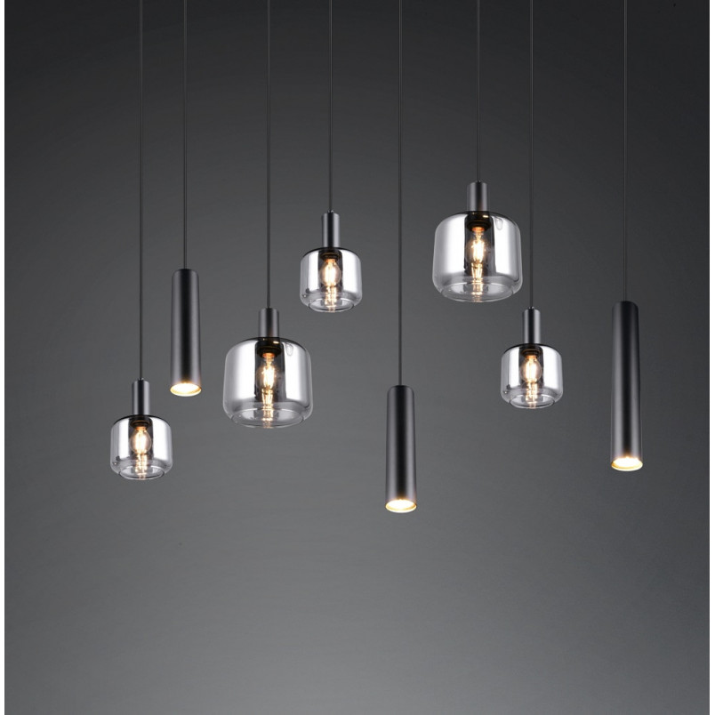 Lampa wisząca Mataro VIII | Trio - Szklana, czarna, loft