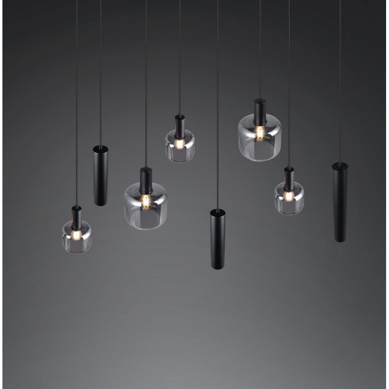 Lampa wisząca Mataro VIII | Trio - Szklana, czarna, loft