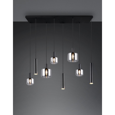 Lampa wisząca Mataro VIII | Trio - Szklana, czarna, loft