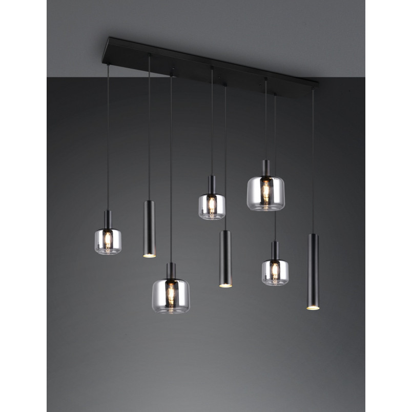 Lampa wisząca Mataro VIII | Trio - Szklana, czarna, loft