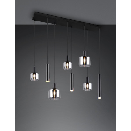 Lampa wisząca Mataro VIII | Trio - Szklana, czarna, loft
