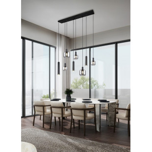 Lampa wisząca Mataro VIII | Trio - Szklana, czarna, loft