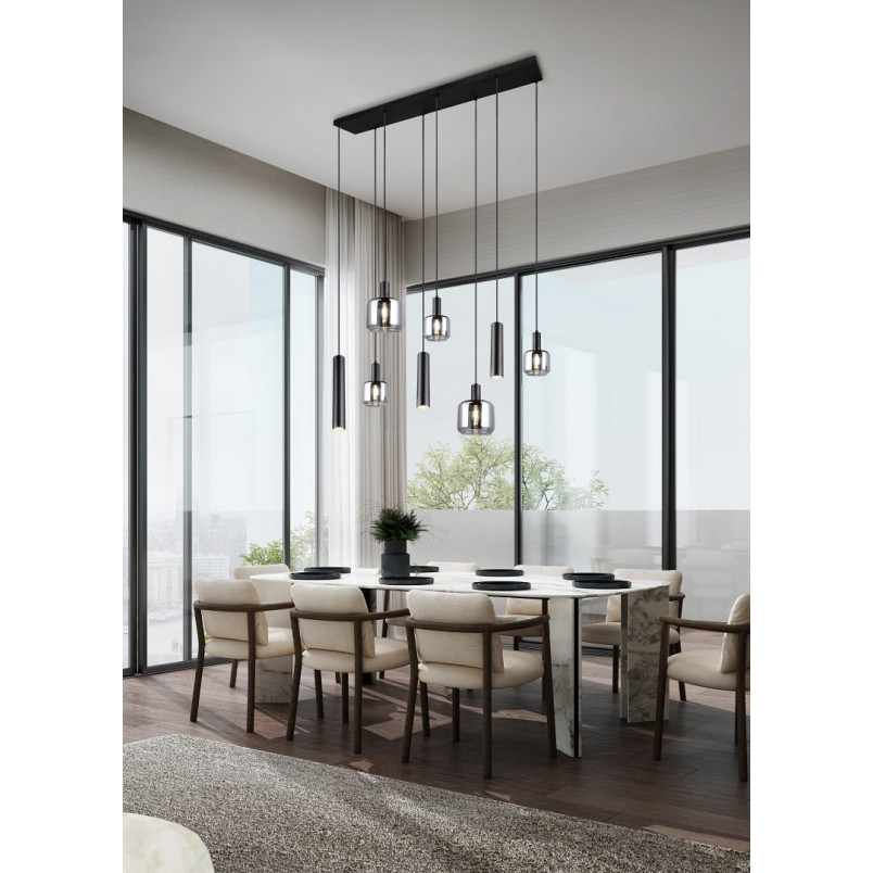 Lampa wisząca Mataro VIII | Trio - Szklana, czarna, loft