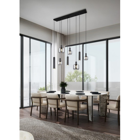 Lampa wisząca Mataro VIII | Trio - Szklana, czarna, loft