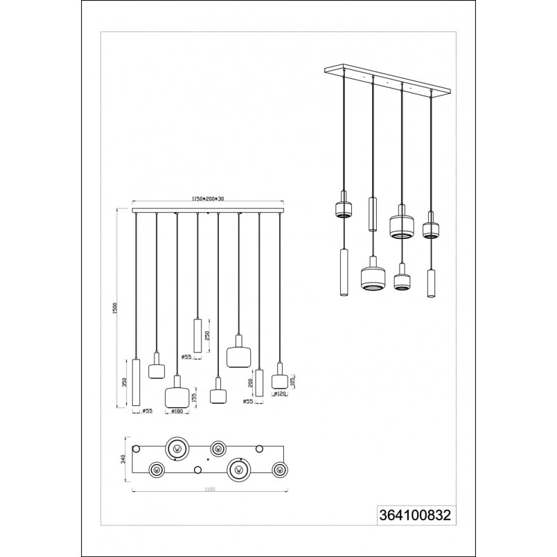 Lampa wisząca Mataro VIII | Trio - Szklana, czarna, loft
