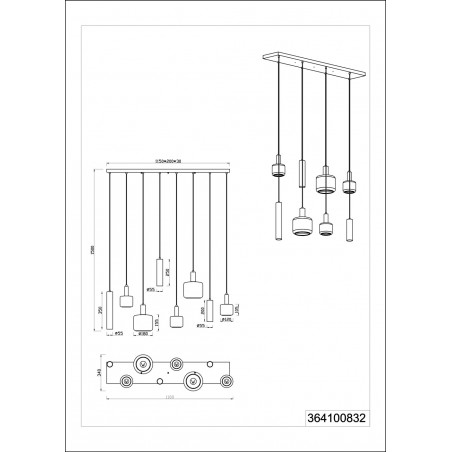 Lampa wisząca Mataro VIII | Trio - Szklana, czarna, loft