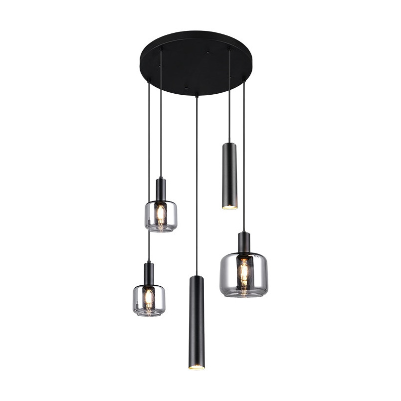 Lampa wisząca Mataro V - czarny szklany klosz | Trio