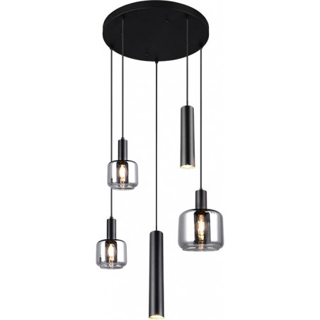 Lampa wisząca Mataro V - czarny szklany klosz | Trio
