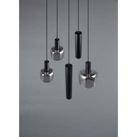 Lampa wisząca Mataro V - czarny szklany klosz | Trio