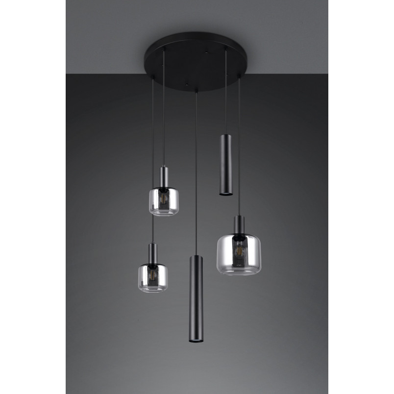 Lampa wisząca Mataro V - czarny szklany klosz | Trio