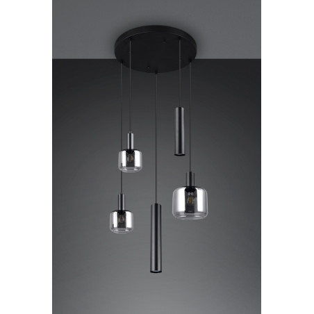 Lampa wisząca Mataro V - czarny szklany klosz | Trio