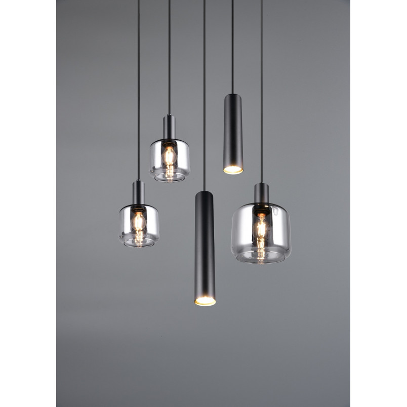 Lampa wisząca Mataro V - czarny szklany klosz | Trio
