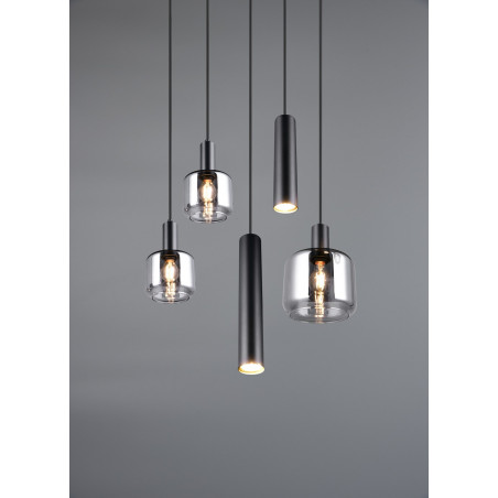 Lampa wisząca Mataro V - czarny szklany klosz | Trio