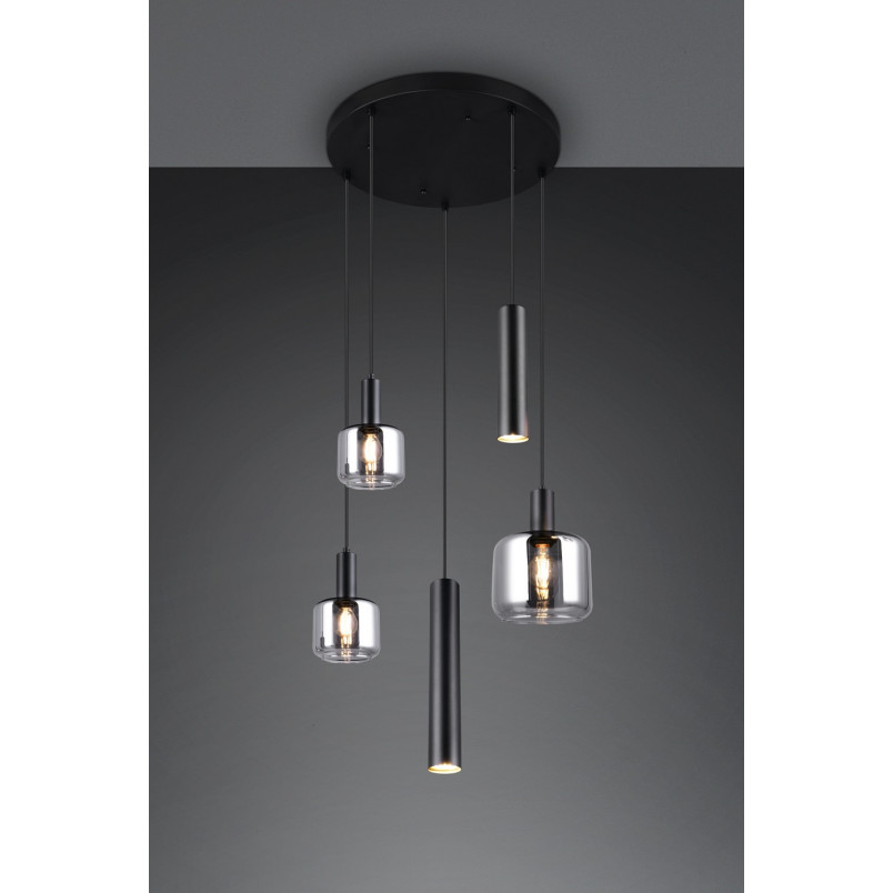 Lampa wisząca Mataro V - czarny szklany klosz | Trio