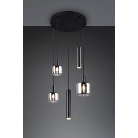 Lampa wisząca Mataro V - czarny szklany klosz | Trio