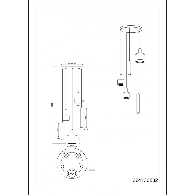 Lampa wisząca Mataro V - czarny szklany klosz | Trio