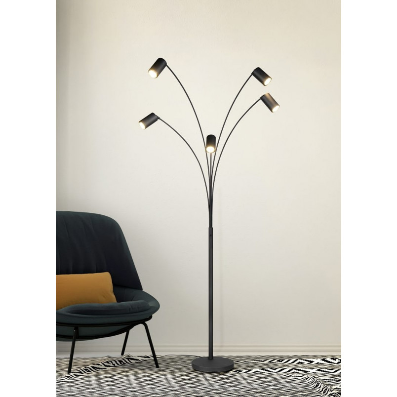 Lampa podłogowa Trio Marley | 5 punktów, czarny metal