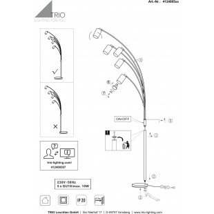 Lampa podłogowa Trio Marley | 5 punktów, czarny metal