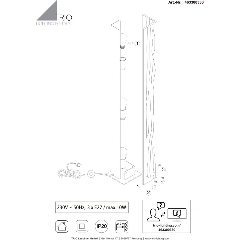 Lampa podłogowa drewniana Trio Karuni | Loft, 121cm