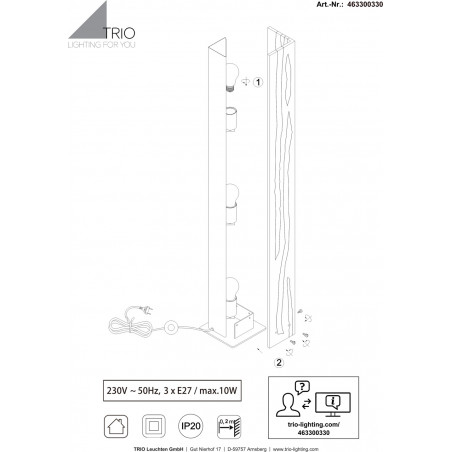 Lampa podłogowa drewniana Trio Karuni | Loft, 121cm