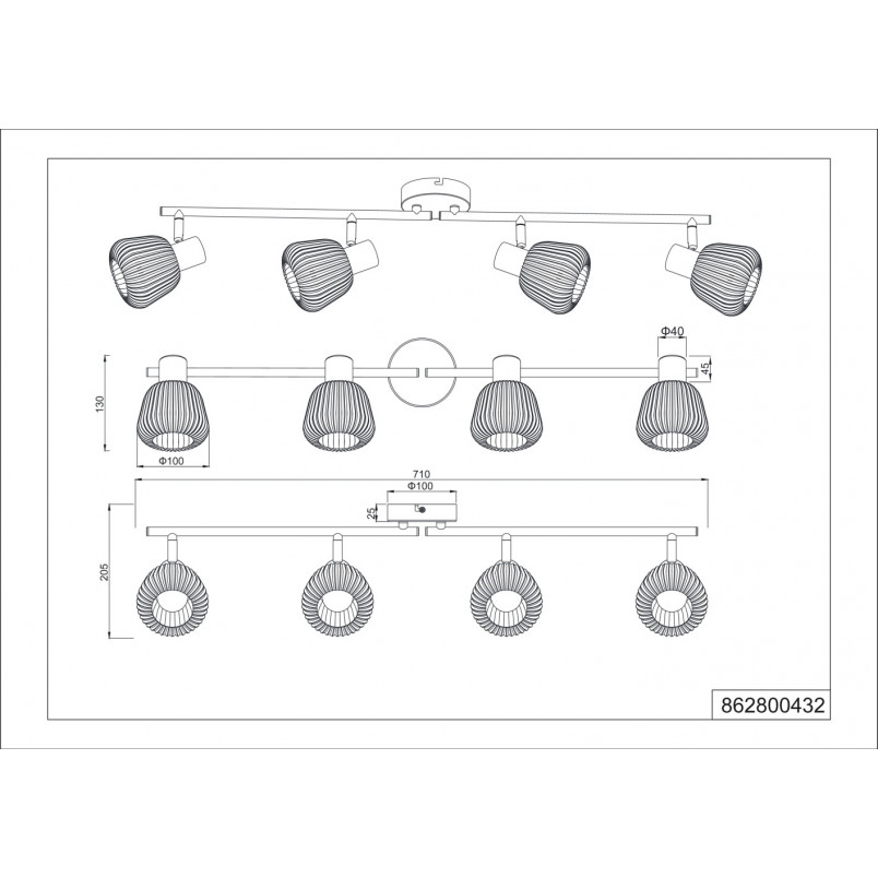 Reflektor sufitowy Trio Tarifa IV | Loftowy design, szkło, 70cm
