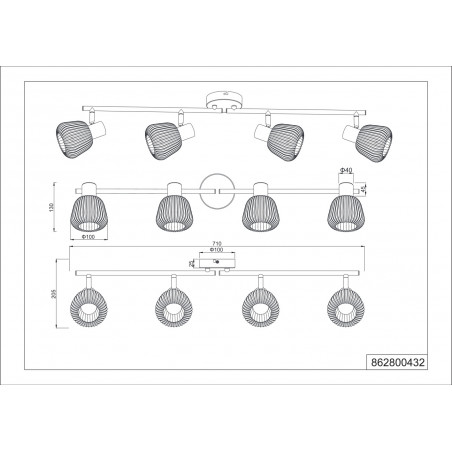 Reflektor sufitowy Trio Tarifa IV | Loftowy design, szkło, 70cm