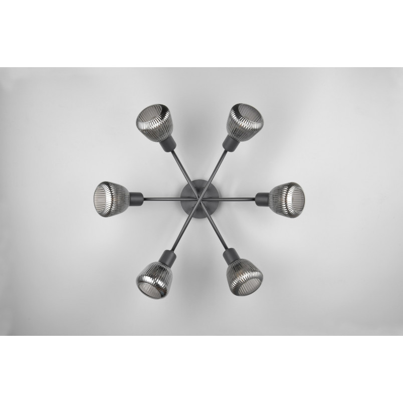 Plafon szklany Trio Tarifa 59cm | Loftowy design, szary/czarny
