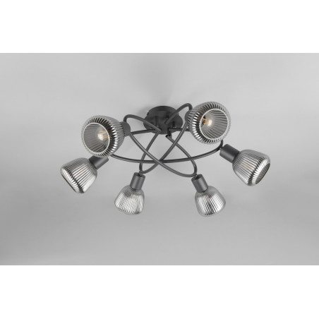 Plafon szklany Trio Tarifa 59cm | Loftowy design, szary/czarny
