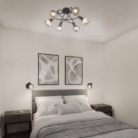 Plafon szklany Trio Tarifa 59cm | Loftowy design, szary/czarny